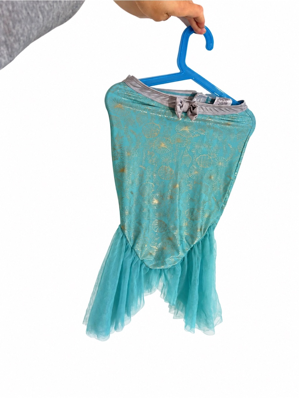 Disney Girls Teal & Gold Mermaid Tail Costume Skirt with Tulle